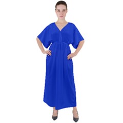 Blue Plain  V-neck Boho Style Maxi Dress by FunDressesShop