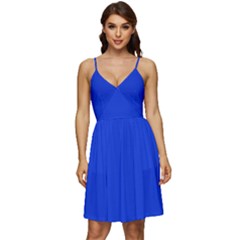 Blue Plain  V-neck Pocket Summer Dress 