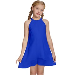 Blue Plain  Kids  Halter Collar Waist Tie Chiffon Dress