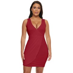 Red Plain Draped Bodycon Dress by FunDressesShop