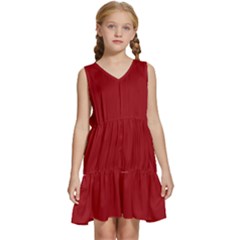 Red Plain Kids  Sleeveless Tiered Mini Dress