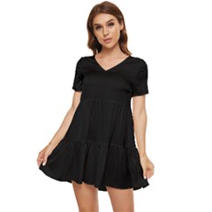 Black Plain Tiered Short Sleeve Babydoll Dress by FunDressesShop