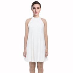 White Plain Velvet Halter Neckline Dress  by FunDressesShop