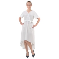 White Plain Front Wrap High Low Dress