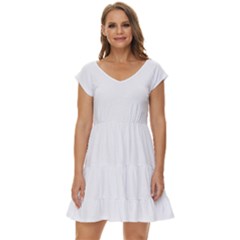 White Plain Short Sleeve Tiered Mini Dress