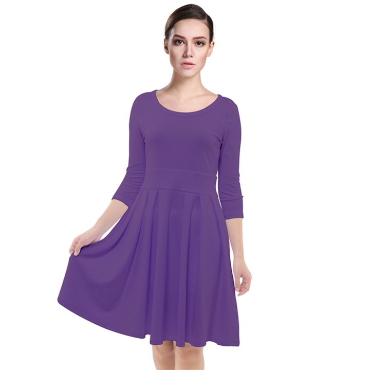 Purple plain Quarter Sleeve Waist Band Dress