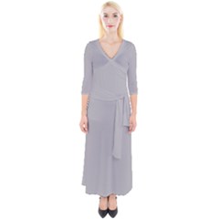 Gray Plain Quarter Sleeve Wrap Maxi Dress by FunDressesShop