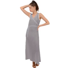 Gray Plain V-neck Chiffon Maxi Dress by FunDressesShop