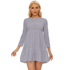 Gray Plain Long Sleeve Babydoll Dress