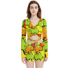 Fruit Food Wallpaper Velvet Wrap Crop Top And Shorts Set by Dutashop