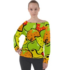 Fruit Food Wallpaper Off Shoulder Long Sleeve Velour Top by Dutashop