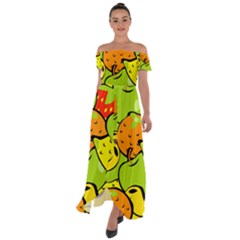 Fruit Food Wallpaper Off Shoulder Open Front Chiffon Dress by Dutashop