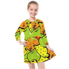 Fruit Food Wallpaper Kids  Quarter Sleeve Shirt Dress by Dutashop