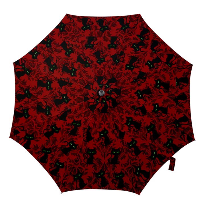 Halloween Goth Cat Pattern in Blood Red Hook Handle Umbrellas (Large)