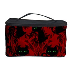 Halloween Goth Cat Pattern In Blood Red Cosmetic Storage by NerdySparkleGoth