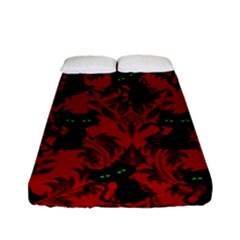 Halloween Goth Cat Pattern In Blood Red Fitted Sheet (full/ Double Size) by NerdySparkleGoth