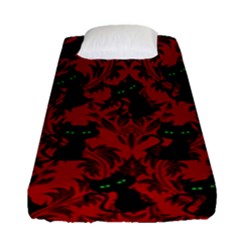 Halloween Goth Cat Pattern In Blood Red Fitted Sheet (single Size) by NerdySparkleGoth