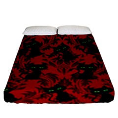 Halloween Goth Cat Pattern In Blood Red Fitted Sheet (king Size) by NerdySparkleGoth