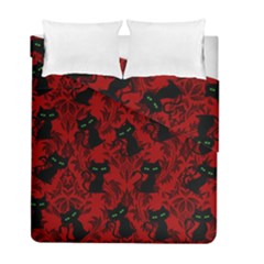 Halloween Goth Cat Pattern in Blood Red Duvet Cover Double Side (Full/ Double Size)