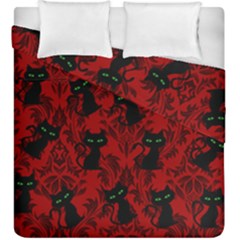 Halloween Goth Cat Pattern in Blood Red Duvet Cover Double Side (King Size)