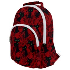 Halloween Goth Cat Pattern in Blood Red Rounded Multi Pocket Backpack