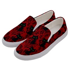 Halloween Goth Cat Pattern In Blood Red Men s Canvas Slip Ons by NerdySparkleGoth