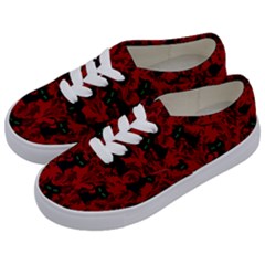 Halloween Goth Cat Pattern in Blood Red Kids  Classic Low Top Sneakers