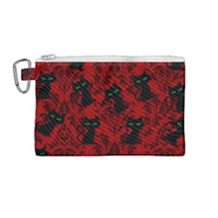 Halloween Goth Cat Pattern in Blood Red Canvas Cosmetic Bag (Medium)