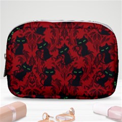 Halloween Goth Cat Pattern In Blood Red Make Up Pouch (small) by NerdySparkleGoth