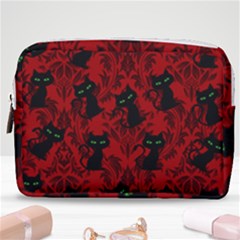 Halloween Goth Cat Pattern In Blood Red Make Up Pouch (medium) by NerdySparkleGoth