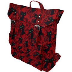 Halloween Goth Cat Pattern in Blood Red Buckle Up Backpack