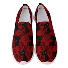 Halloween Goth Cat Pattern in Blood Red Women s Slip On Sneakers