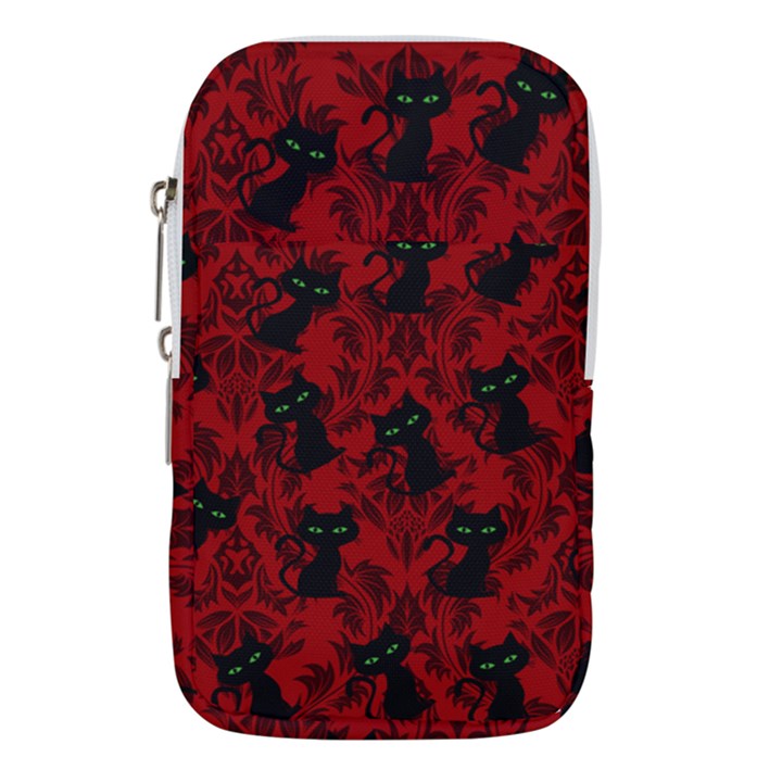 Halloween Goth Cat Pattern in Blood Red Waist Pouch (Large)