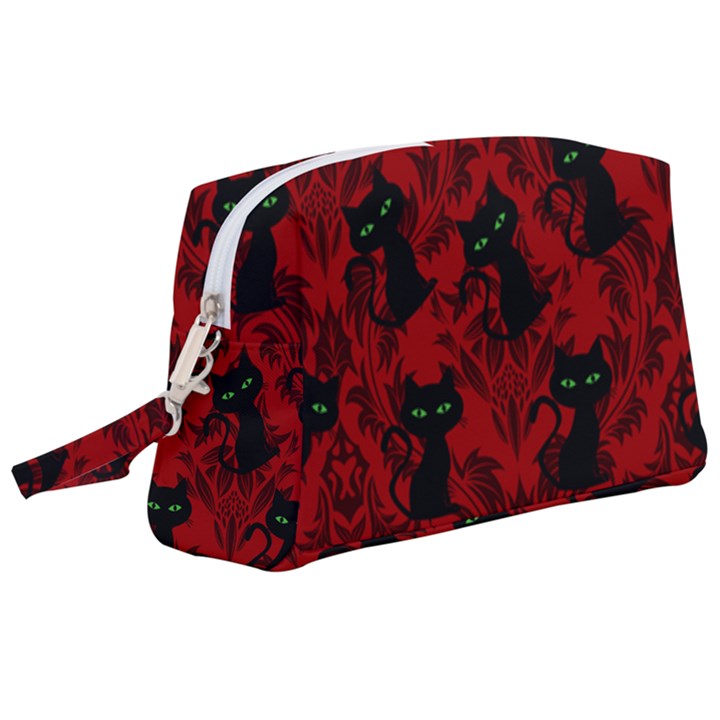 Halloween Goth Cat Pattern in Blood Red Wristlet Pouch Bag (Large)