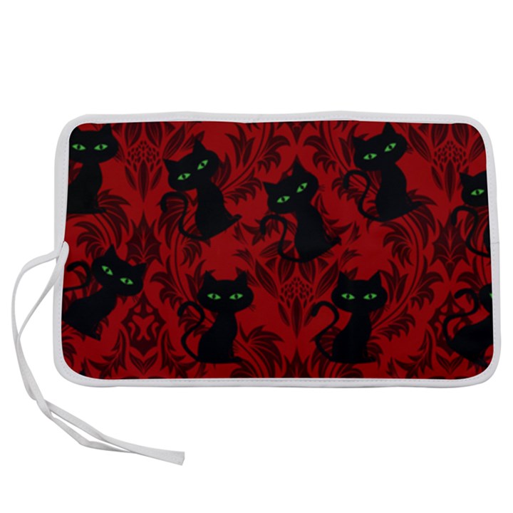 Halloween Goth Cat Pattern in Blood Red Pen Storage Case (M)