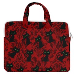 Halloween Goth Cat Pattern in Blood Red MacBook Pro 16  Double Pocket Laptop Bag 