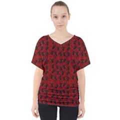 Micro Blood Red Cats V-neck Dolman Drape Top by NerdySparkleGoth