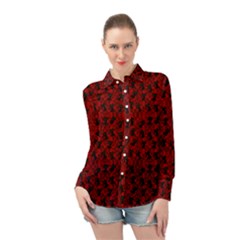 Micro Blood Red Cats Long Sleeve Chiffon Shirt