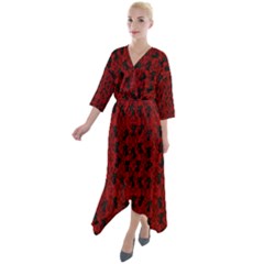 Micro Blood Red Cats Quarter Sleeve Wrap Front Maxi Dress by NerdySparkleGoth