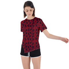 Micro Blood Red Cats Asymmetrical Short Sleeve Sports Tee by NerdySparkleGoth