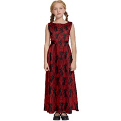 Micro Blood Red Cats Kids  Satin Sleeveless Maxi Dress