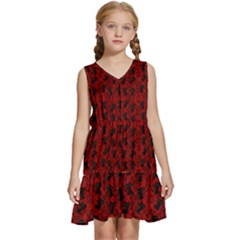 Micro Blood Red Cats Kids  Sleeveless Tiered Mini Dress