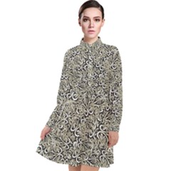 Intricate Ornate Pattern Long Sleeve Chiffon Shirt Dress