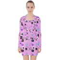 Micro Pink Goth V-neck Bodycon Long Sleeve Dress View1