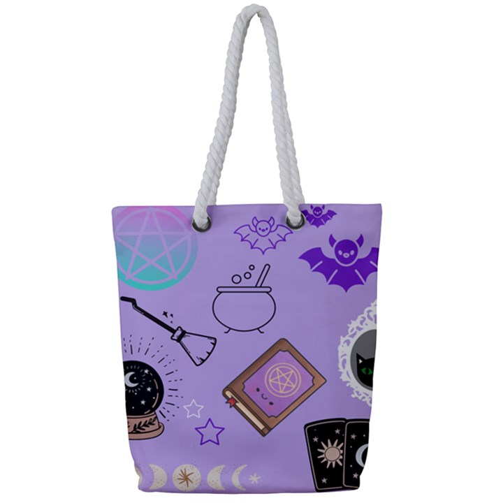 Pastel Goth Witch Purple Full Print Rope Handle Tote (Small)