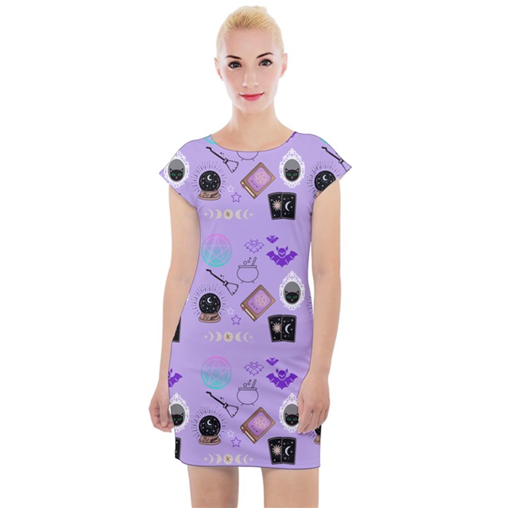 Pale Purple Goth Cap Sleeve Bodycon Dress