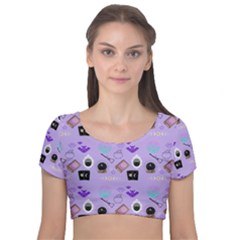 Pale Purple Goth Velvet Short Sleeve Crop Top  by NerdySparkleGoth