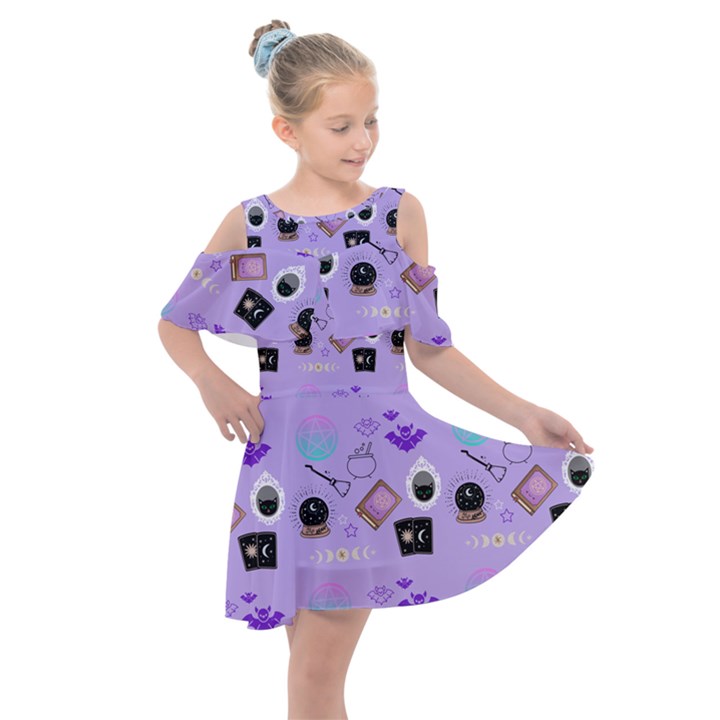 Pale Purple Goth Kids  Shoulder Cutout Chiffon Dress