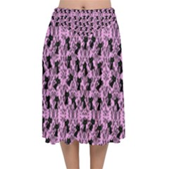 Pink Cat Velvet Flared Midi Skirt by NerdySparkleGoth