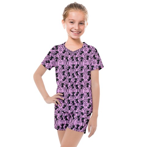 Pink Cat Kids  Mesh Tee And Shorts Set by NerdySparkleGoth